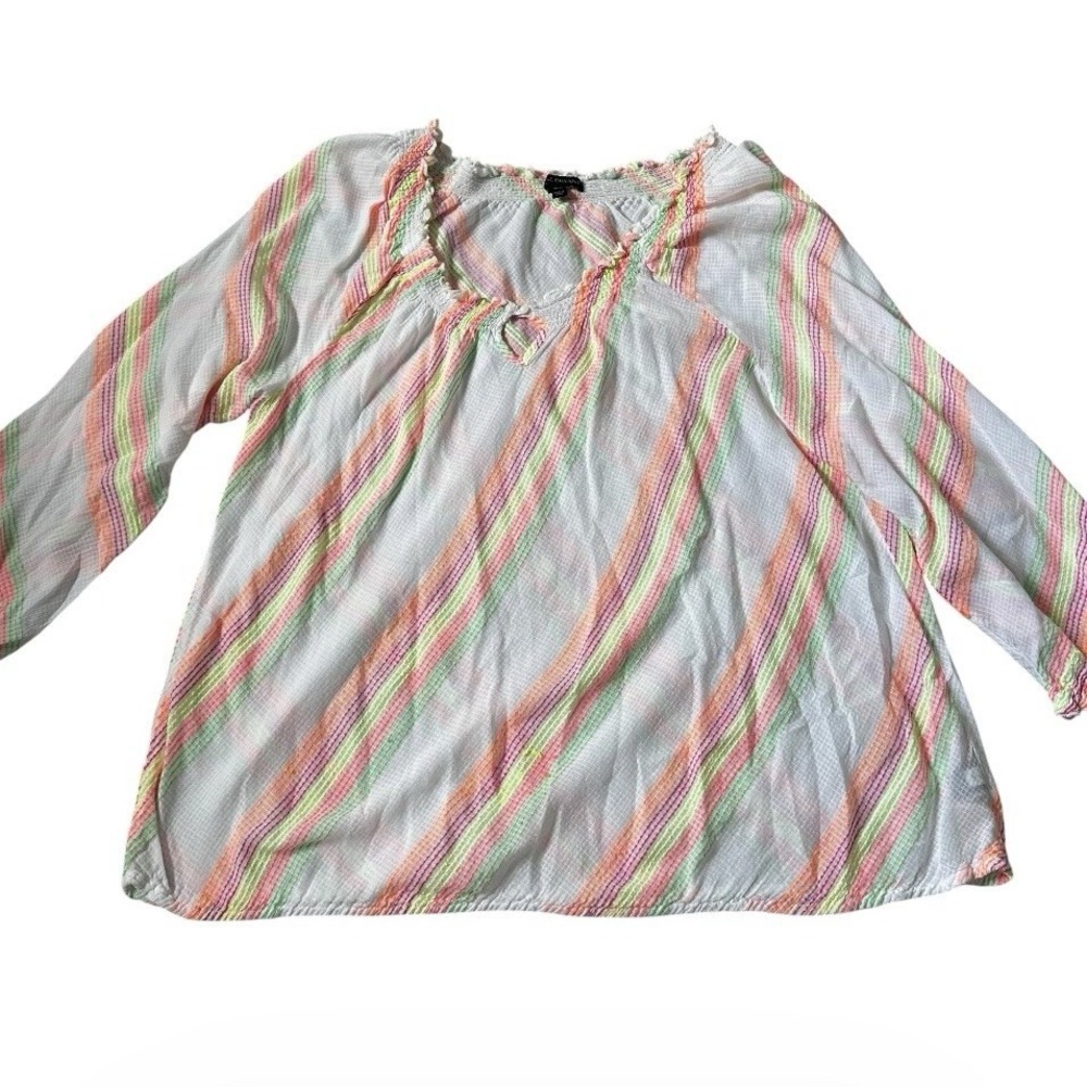 Lane Bryant White Blouse Women Size 18/20 Bright Neon Stripes Top | 6-12